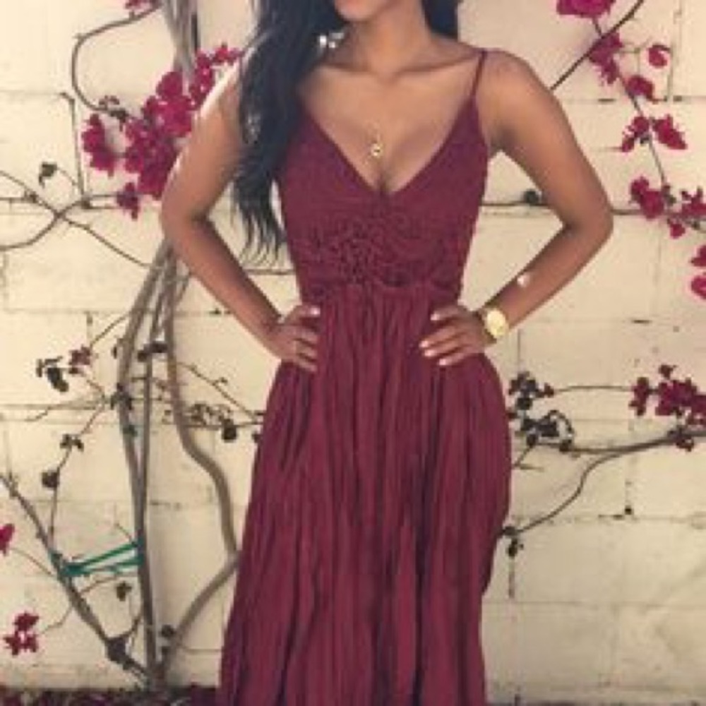 Wine Backless Maxi Dress - New